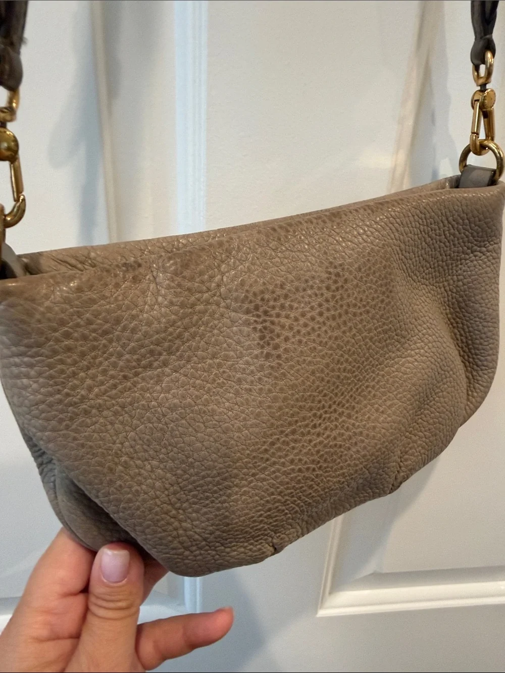 Marc by Marc Jacobs Pebbled Leather Crossbody Bag Gray Taupe Gold